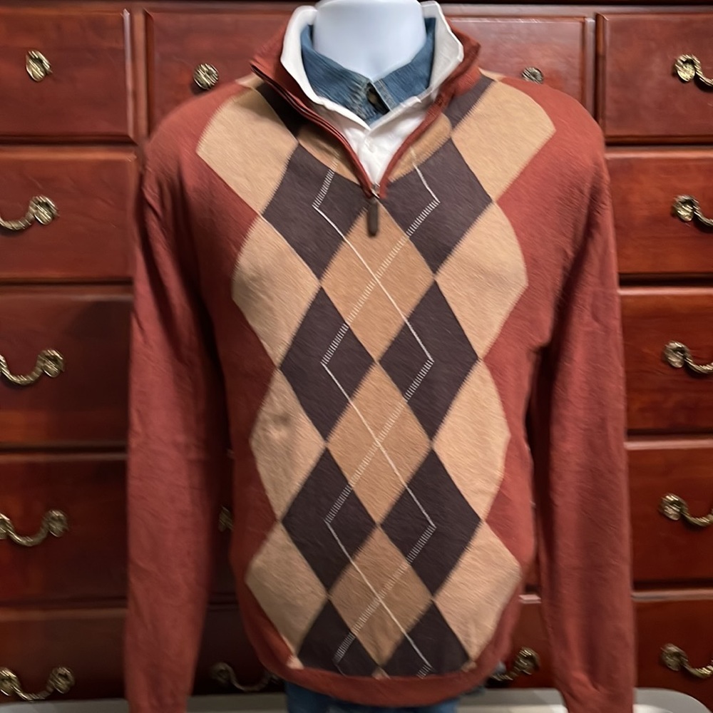 Tasso Elba Zip Up Argyle Sweater